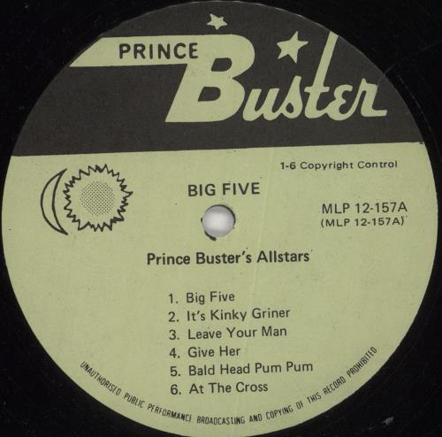 Prince Buster Big Five - light green label UK vinyl LP album